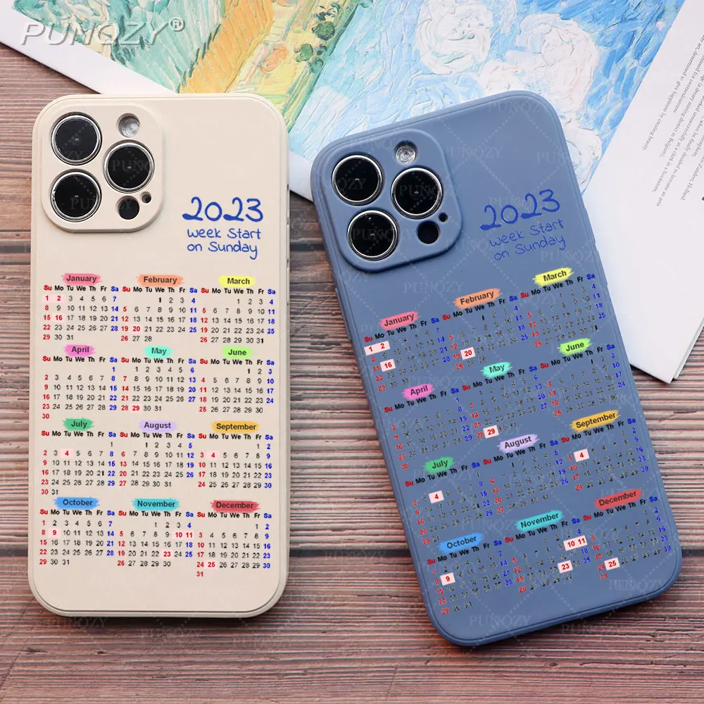 

New Year gifts holiday 2023 Calendar Phone Case For iPhone 14 Pro max 13 pro max 11 12 pro XR XS X 6S 7 Plus TPU Silicone Cover