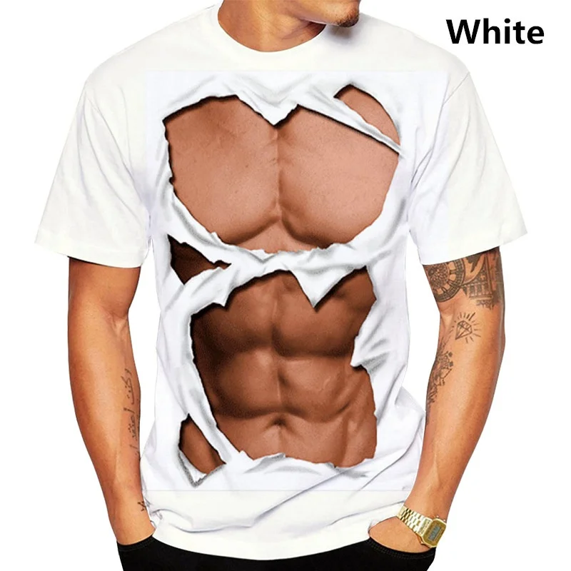 

2023 Muscle Men's Fashion Cool 3D Art Printed T-Shirt Casual Funny Ripped Six Pack Abs Muscles Men Printing Tops Tee T Shirts