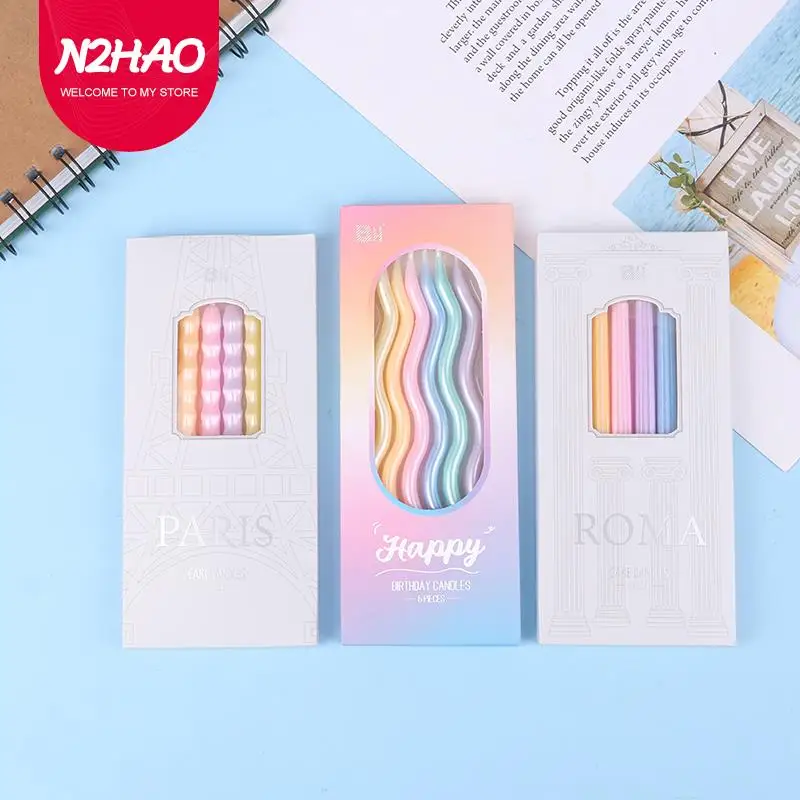 

6Pcs/Box Threaded Candle Curved Spiral Cake Candle Long Multicolor Colored Curving Cake Safe Flames For Kids Birthday