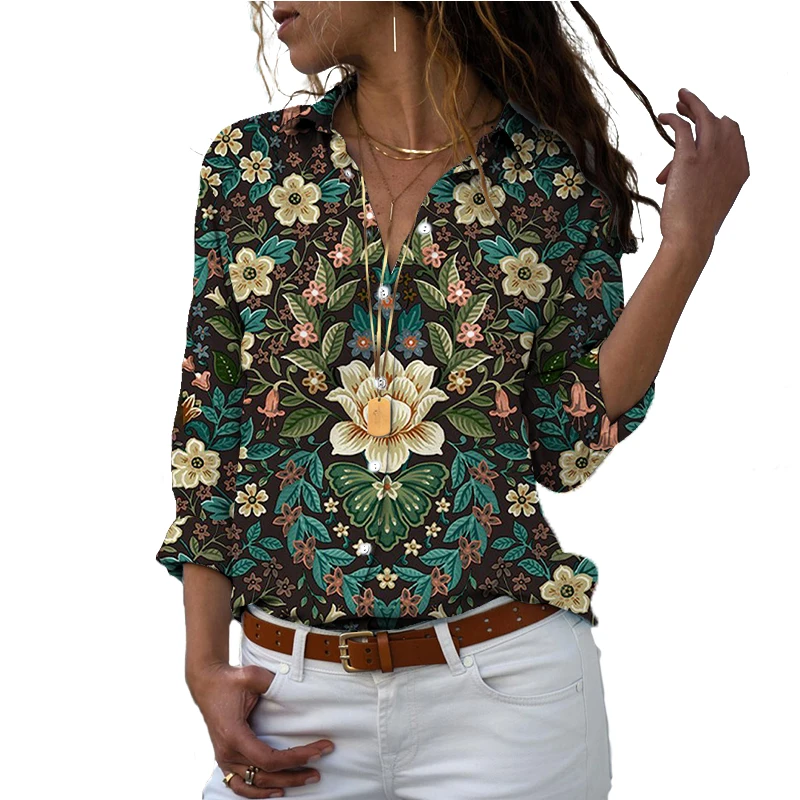 Женская свободная рубашка в европейском и американском стиле с длинными