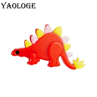 yaologe 2022 new acrylic cartoon red stegosaurus brooches for women unisex animal party badge lapel brooch pin gifts