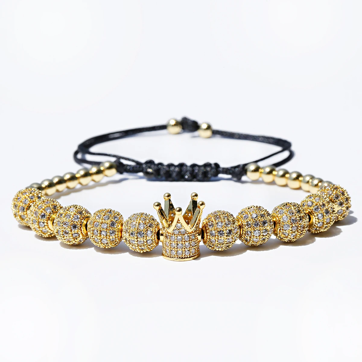 

Luxury Jewelry Hot Sale Classical Handmade Braiding Bracelet Gold Color Hip Hop Men Pave CZ Zircon Crown Roman Pulsera Bracelet
