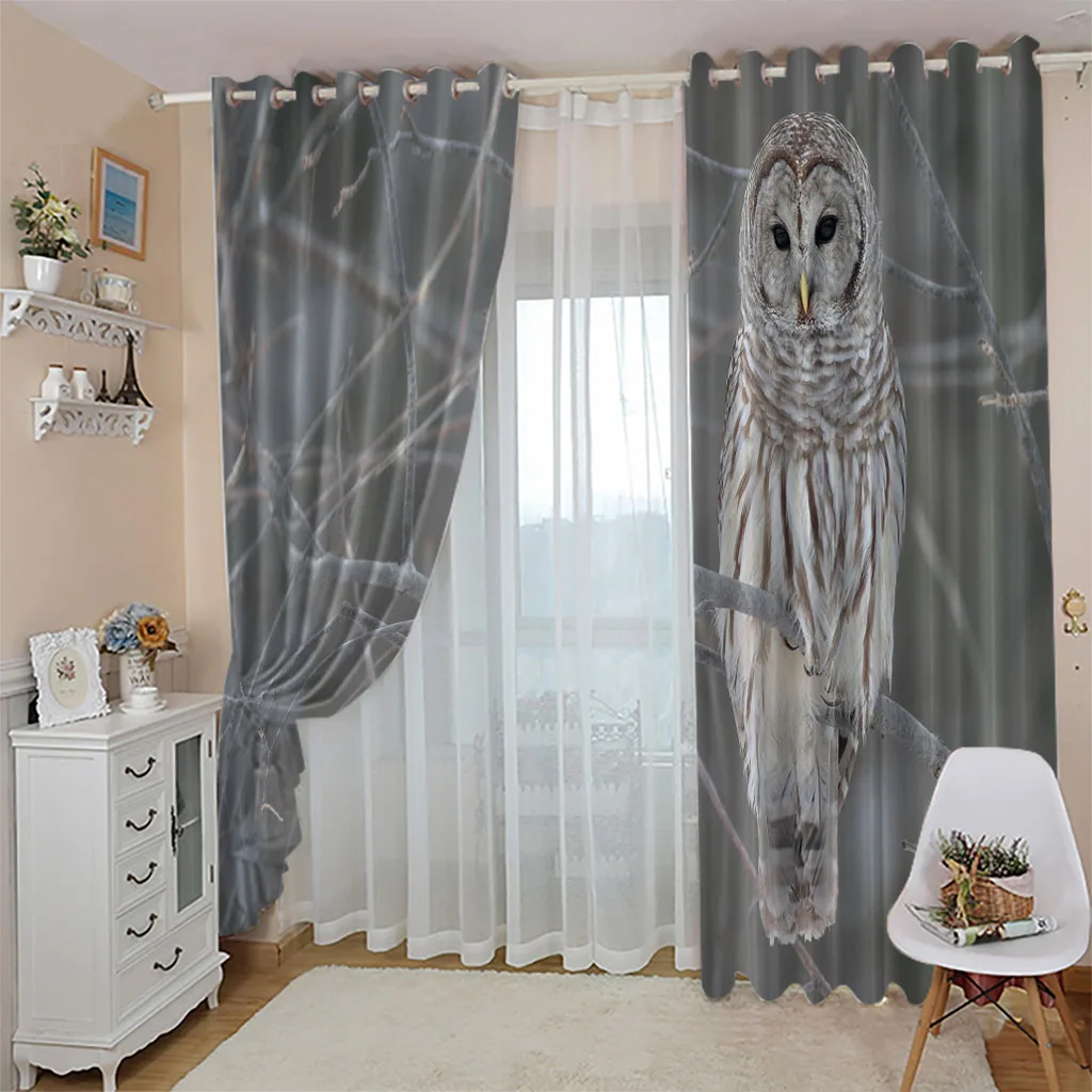 Customized Luxury Living Room Decoration Animal Owl 3D Cheap Modern Bedroom Winodw Blackout Curtains Set 2 Pieces Free Shiping