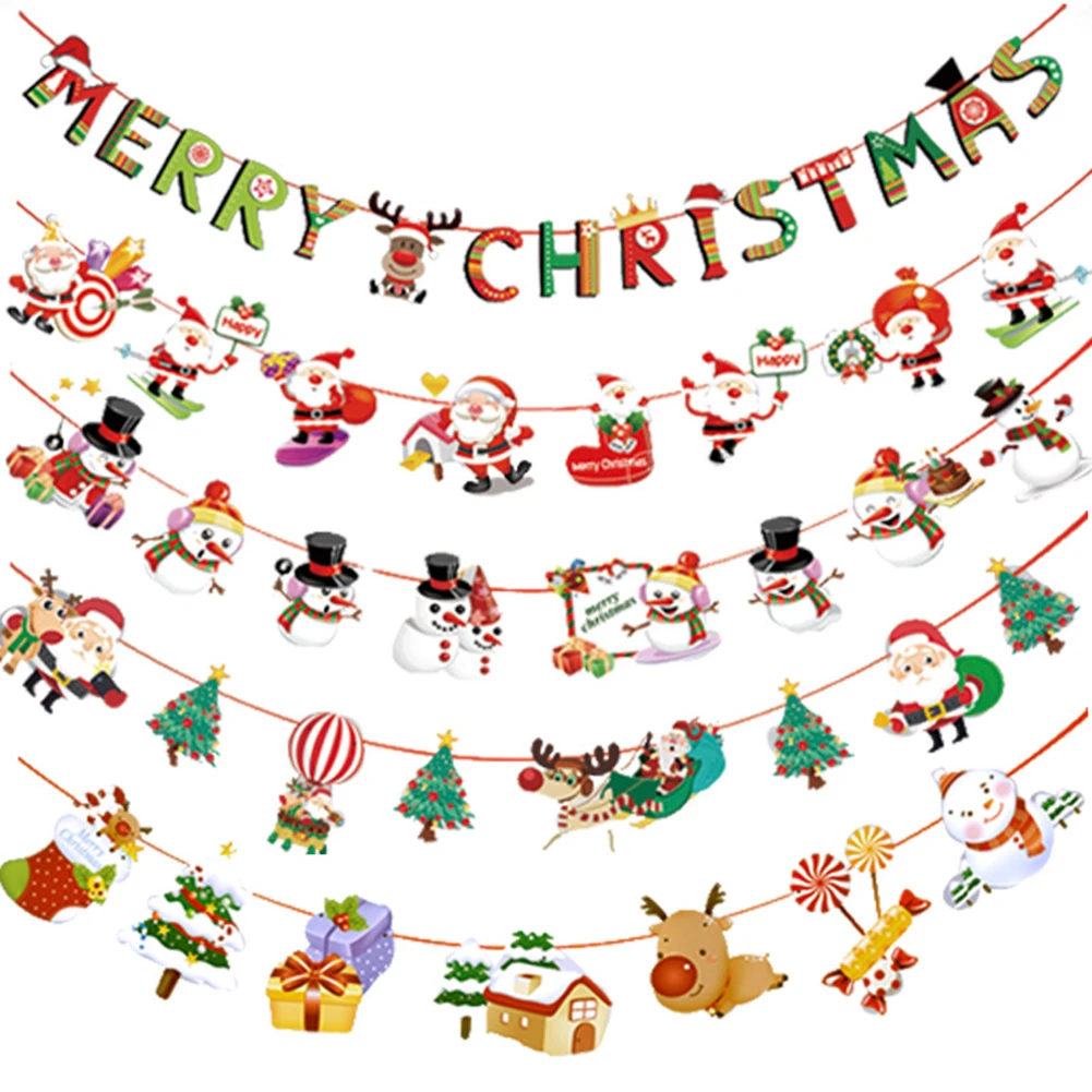 

5Set Merry Christmas Banner Banner Hanging Xmas Decoration 2.8m DIY Decorations For Home Hotel Market Christmas Tree Decoration
