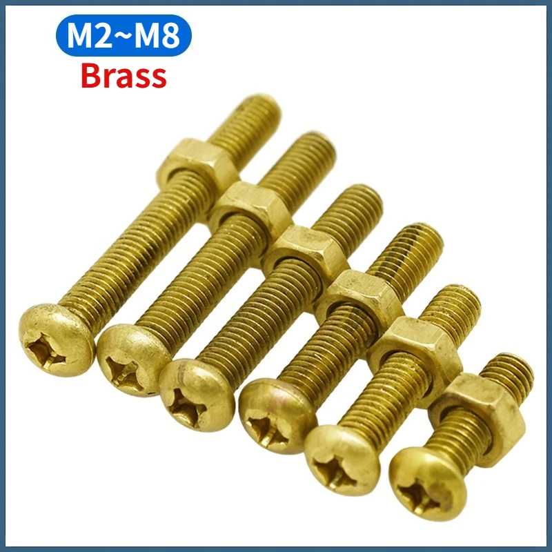 Латунные винты Phillips с круглыми головками и шестигранными гайками M2-M8