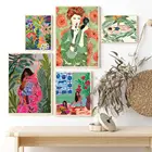 Тропический Бохо девушка автобус растение цветок абстрактная настенная Картина на холсте постеры и принты настенные картины для декора гостиной