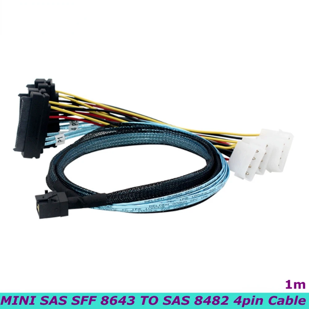 

High Quality 0.5m 1m NEW Internal Mini SAS SFF-8643 to (4) 29pin SFF-8482 Connectors with 4 SATA Power Cable