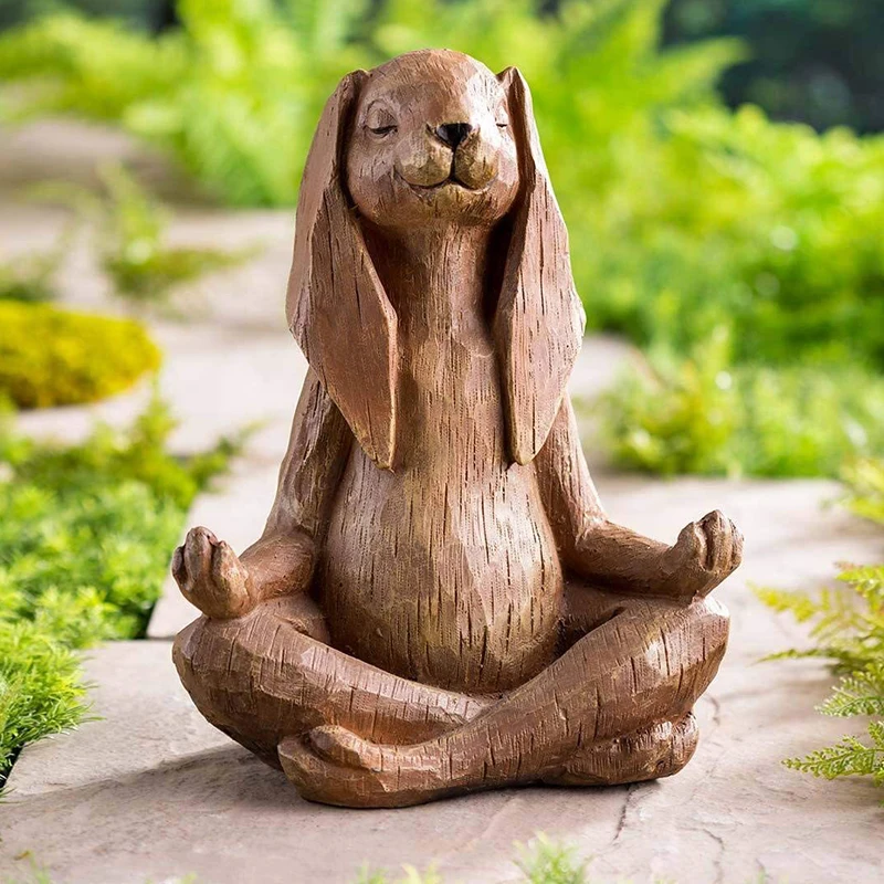 

1PC Meditating Zen Animal Sculpture Buddhism Yoga Gesture Rabbit Statue Bonsai Fountain Ornament Casual Parlor Garden Decor