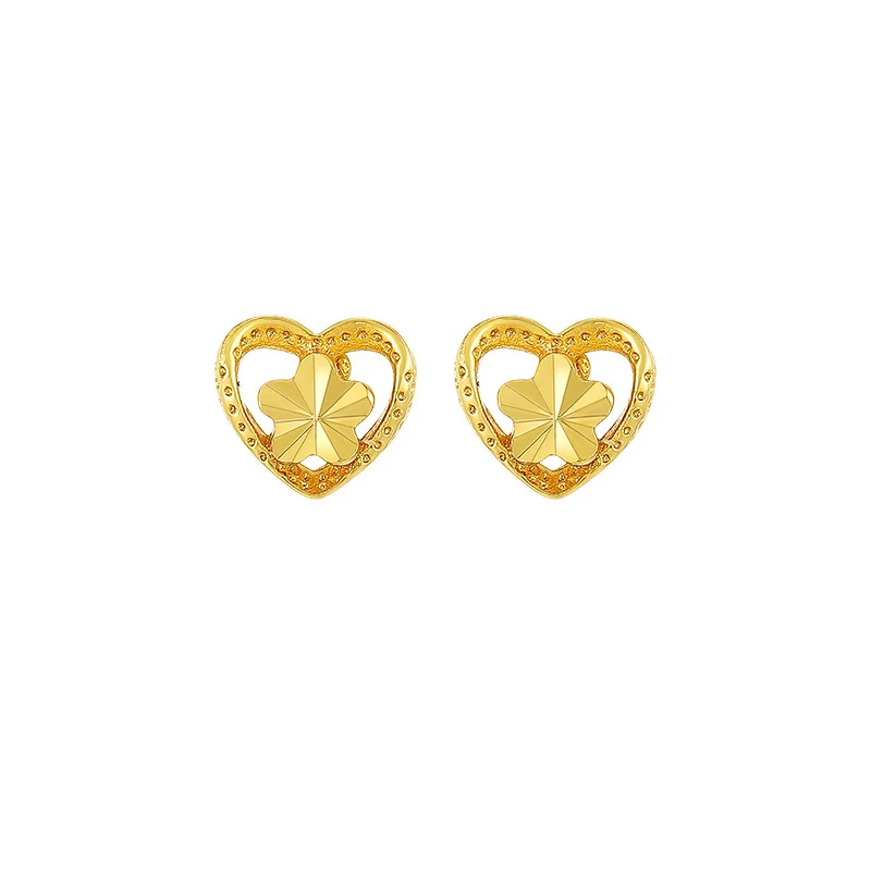 GUANGYAO Women Celebrity Temperament Five Pointed Star Flower Love Earrings 24K Gold Plated European and American Heart-Shaped