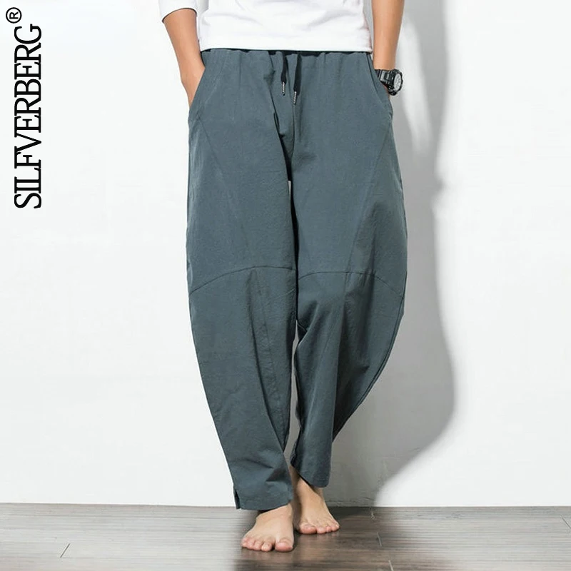 2022 New Men's Cotton Linen Loose Pants Male Summer Casual Solid Color Pants trousers Plus Size M-5XL