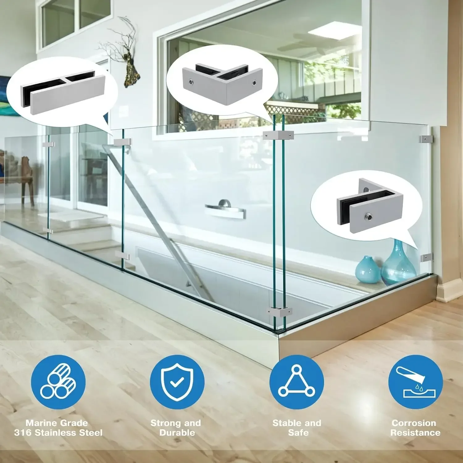 1 шт. прямоугольные стеклянные зажимы для перил держатель стекла из нержавеющей