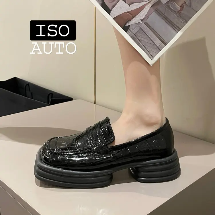 

Женские повседневные кроссовки в британском стиле, черные оксфорды на платформе с квадратным носком, без застежки, обувь для осени, F