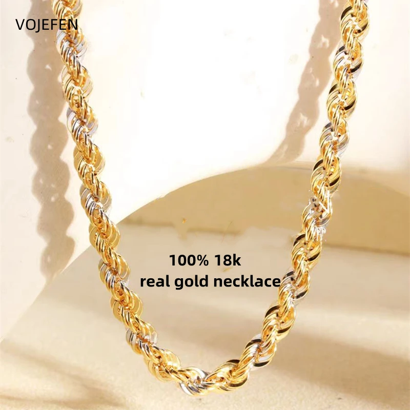 

VOJEFEN Luxury Womens Two-tone Rope Chain Necklaces Original 18K Pure Gold Jewelry On The Neck New In K Gold Choker Necklace Men