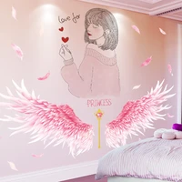 pink feathers wings wall stickers diy cartoon girl wall decals for kids rooms baby bedroom children nursery home decoration