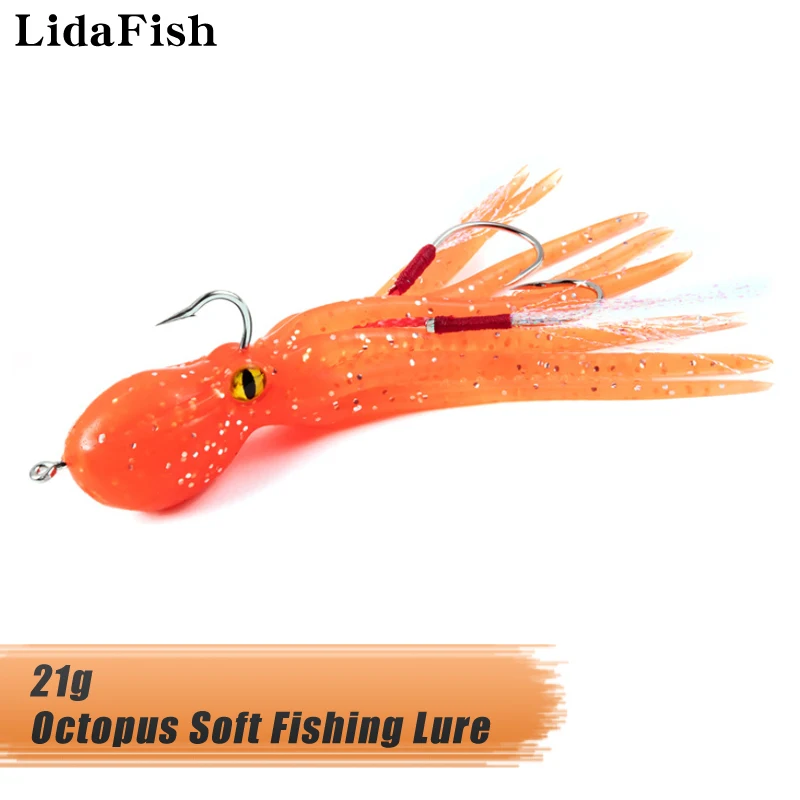 

2022 Newest 3D Eyes Simulation Octopus Fishing Lure 21g Wear-Resistant Sinking Squid Soft Bait Fishing Tackle