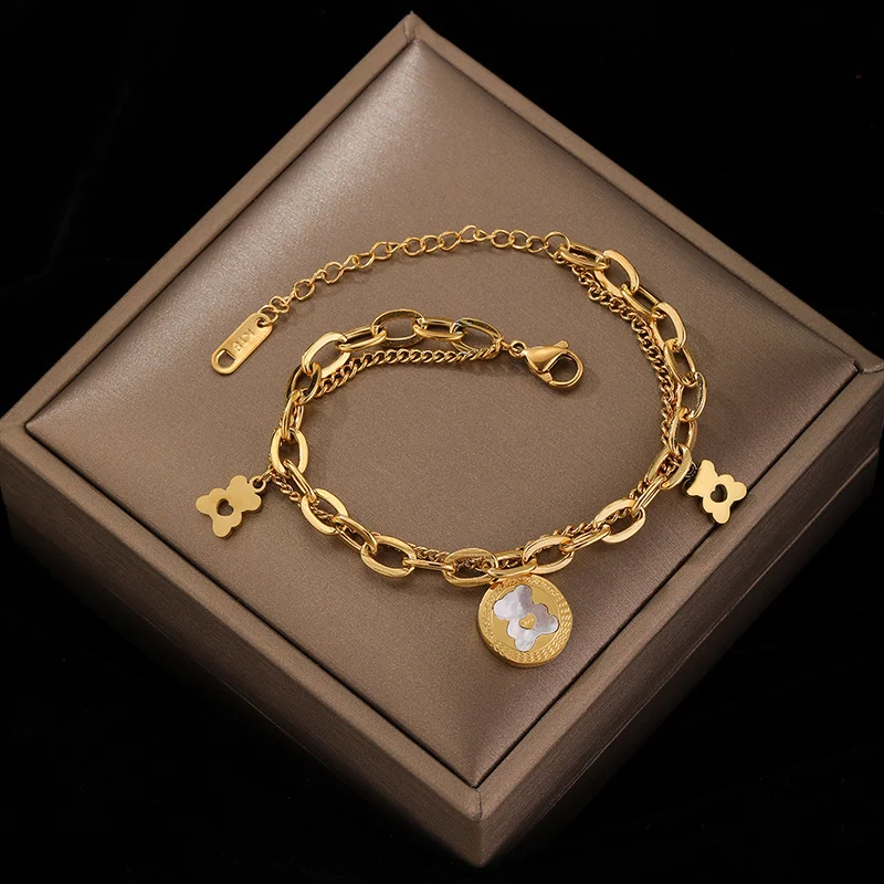 

Gold Bear Love Bracelet Ins Personality Tide Design Double Layer Titanium Steel String Simple Korean Hand Jewelry Female
