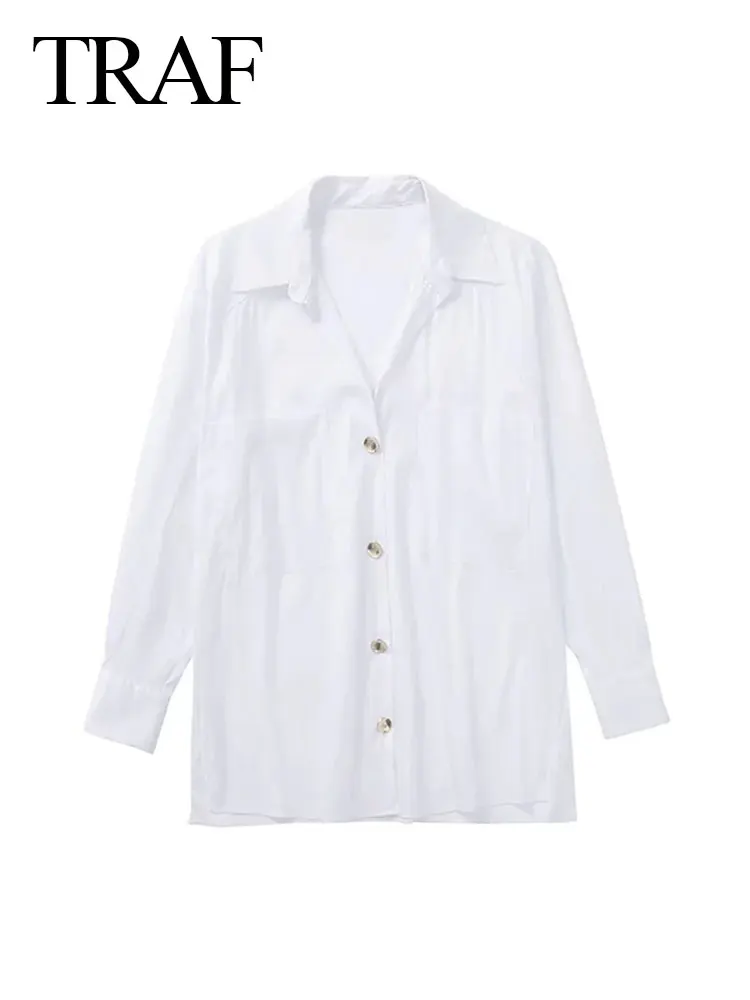 

Женская Повседневная Однотонная рубашка в стиле ретро, с длинным рукавом и карманами