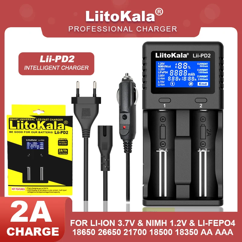 

Liitokala Lii-PD2 Lii-402 Lii-500 Lii-S6 1.2V 3.7V 3.2V AA/AAA 26650 18650 18350 NiMH Lithium Rechargeable Battery Charger