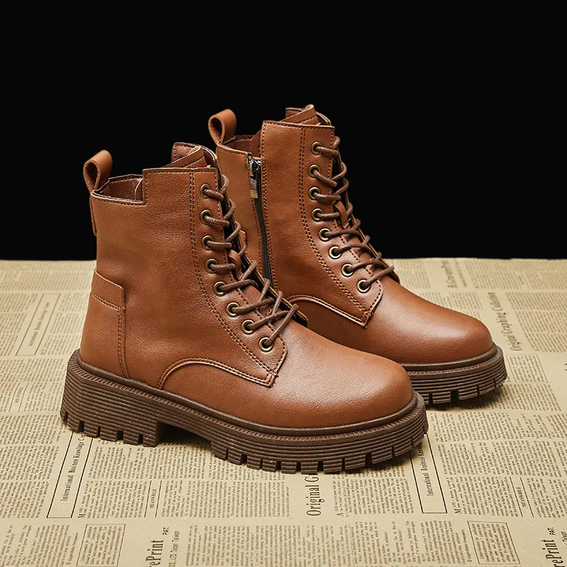 

Women's boots autumn winter high Combat boots women Platform women Lace Up Woman Shoes Winter Biker Ankle Women's military Boots