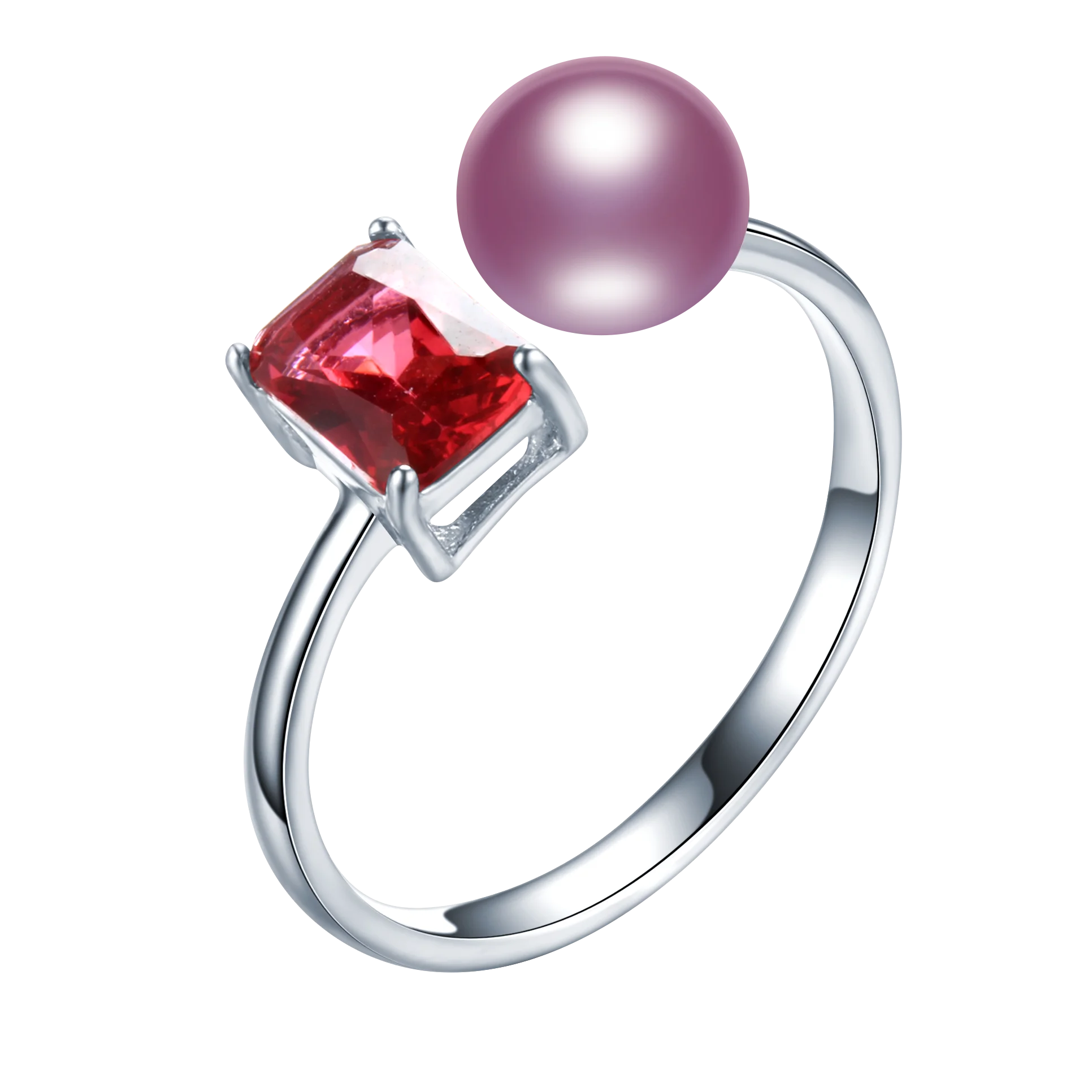 

Dainashi 925 Sterling Silver Red Zircon Crystal Adjustable Ring Beautiful Design 100% Genuine Freshwater Cultured Pearl Ring