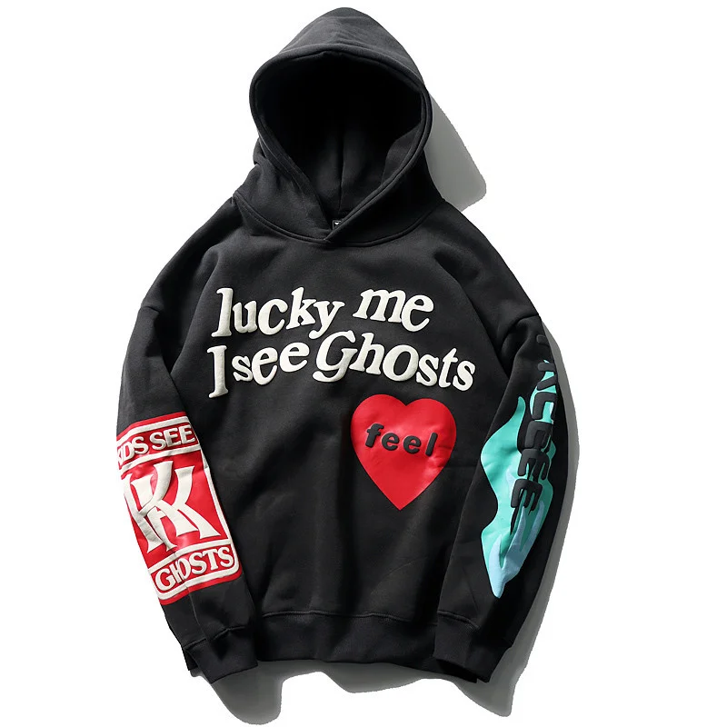 

Luxury Brand high quality Kanye West Hoodie Men Women Foaming Printing KIDS SEE GHOSTS Sweatshirts Inside Fleece Lucky Me Graffi