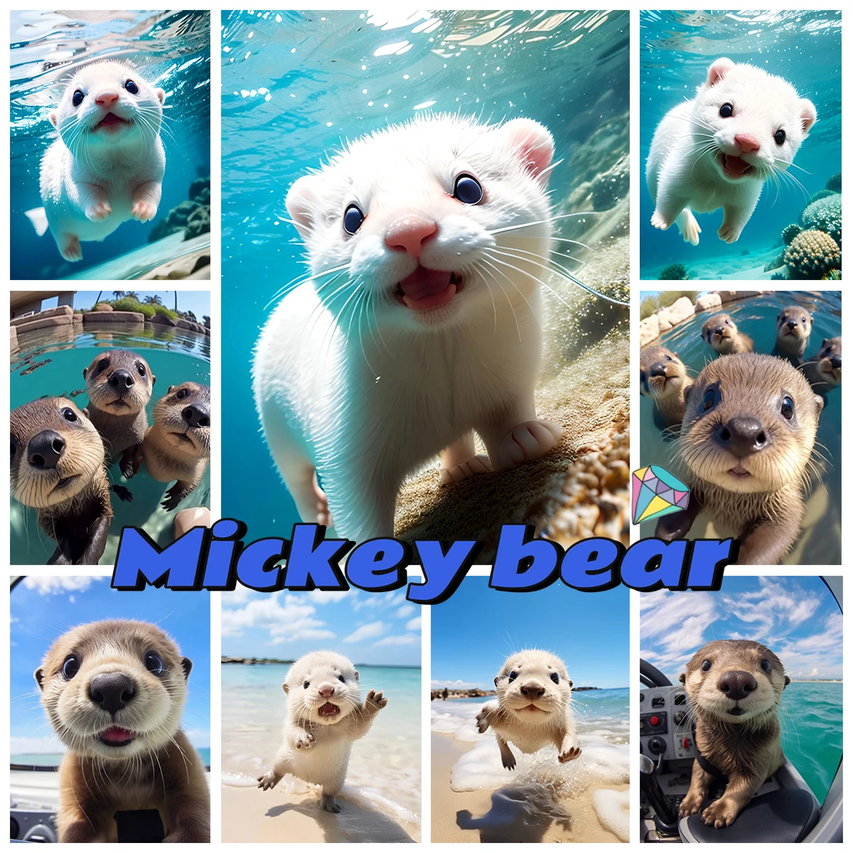 

Diy Diamond Embroidery Sea Otter Animals Picture 5D Diamond Painting Rhinestone Cross Stitch Cute Animal Mosaic Home Decoration