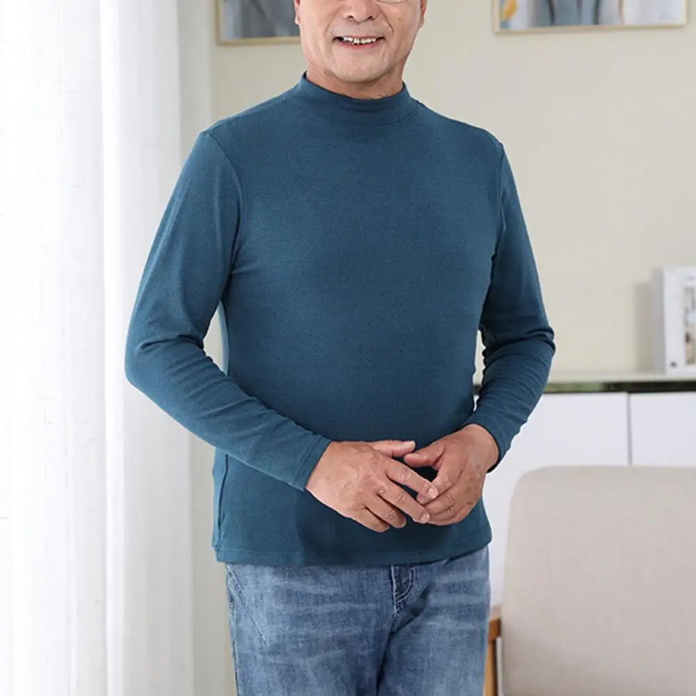 

Bottom Shirt Solid Color Comfortable Leisure Wear Middle-aged Men Knitwear Top Shirt Male Top Shirt for Autumn