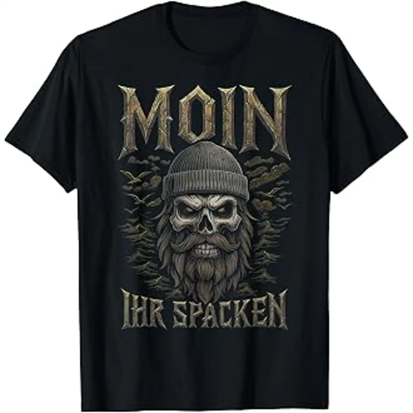 Фото Футболка Moin Ihr Spacken North German Low Skull, винтажная, с эффектом потертости, удобная, дышащая, стильная, с графическим принтом, мягкая, в стиле стритвир №1