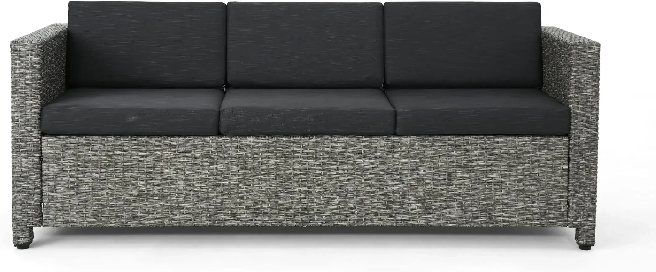 Уличный Плетеный 3-местный диван Puerta Смешанная черная/темно-серая подушка