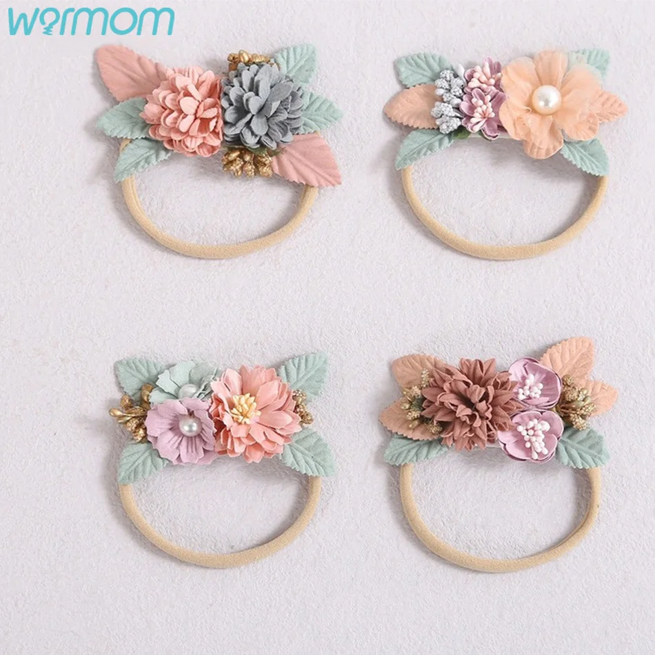 

Warmom Headband With Flowers Headband For Children Girls Hairband Elastic Hair Band Newborn Baby Accessories Kids Headwear