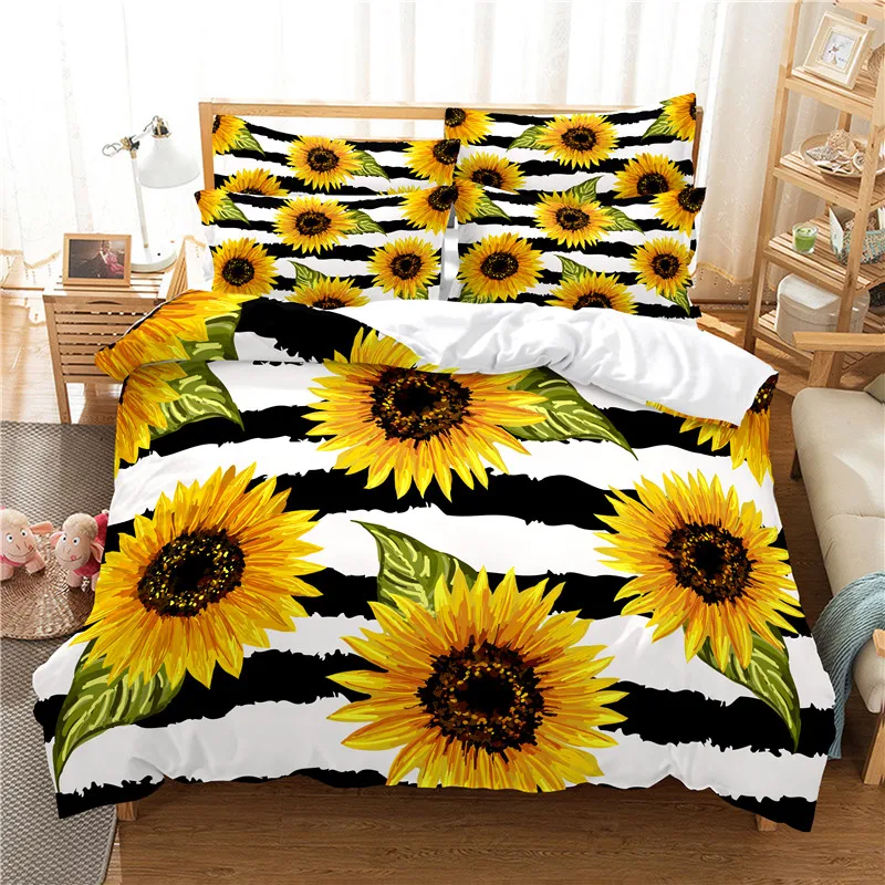 

Bedding Set Pillowcase Sunflower Duvet Cover Double Twin Full Queen King Adult Kids Bedclothes Quilt Cover 3D Printed Flowers