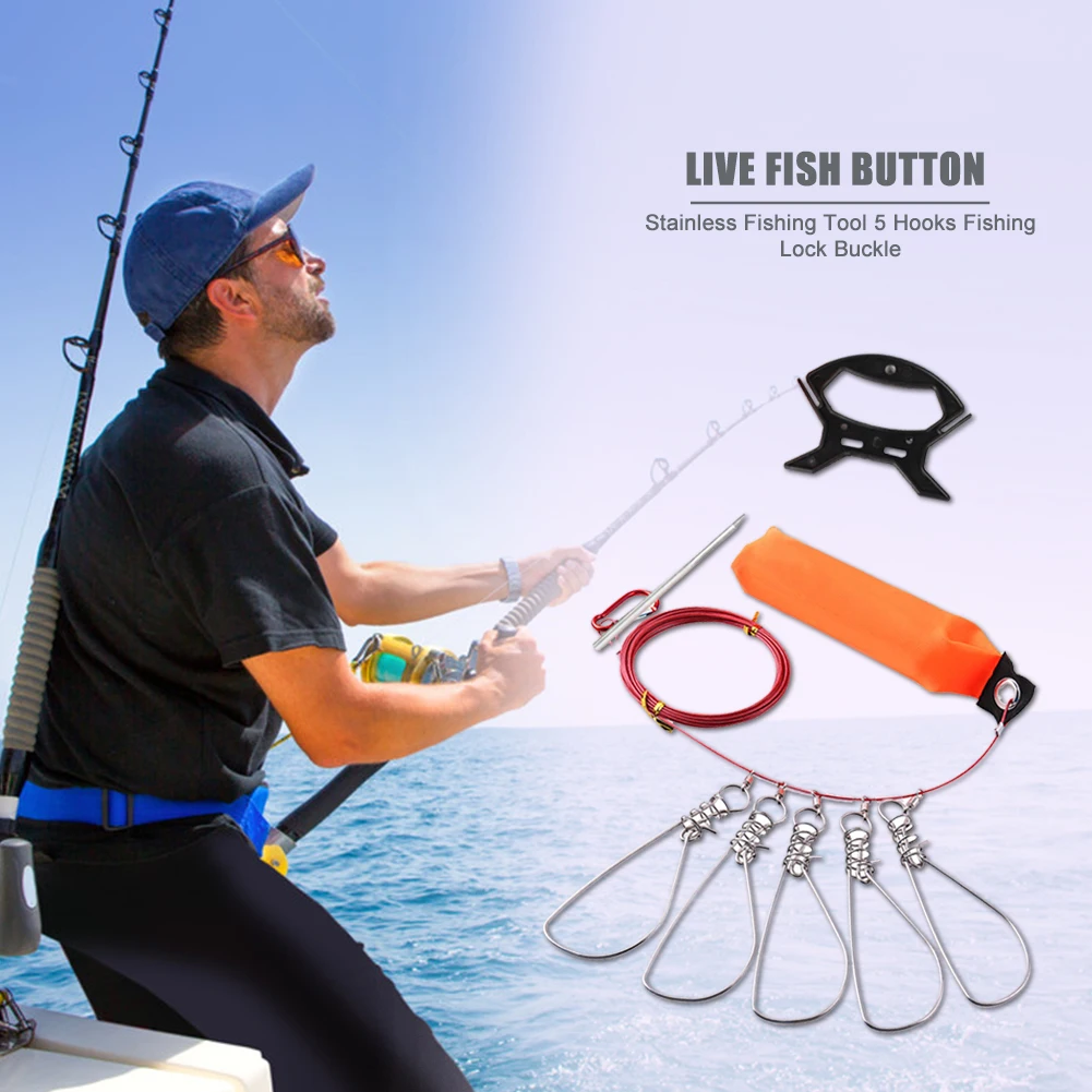 

5 м портативные Антикоррозийные 5 крючков болт штифт с мешком на молнии рыболовные пряжки из нержавеющей стали Блокировка рыболовные принад...