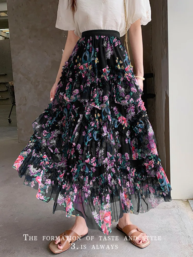 Длинная юбка для женщин с плиссированным узором