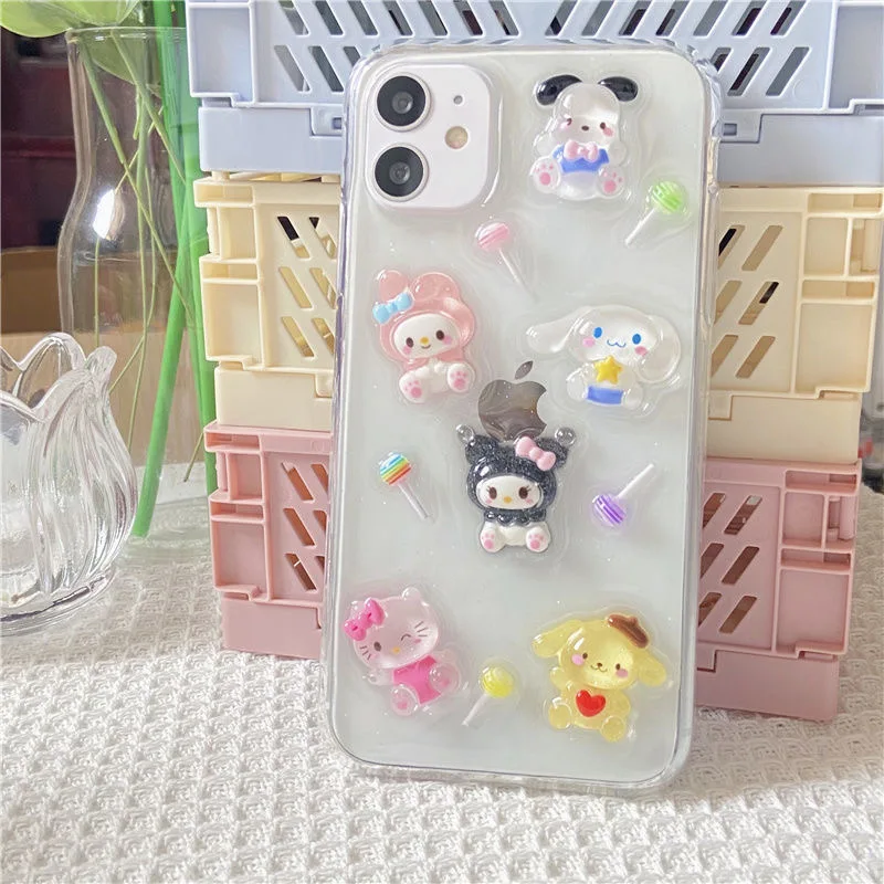Sanrio 3D Lollipop Hello Kitty Cinnamoroll Phone Case For Iphone 11 12 13 14 Pro Max Mini X Xs Xr 7 8 Plus SE Shockproof Cover