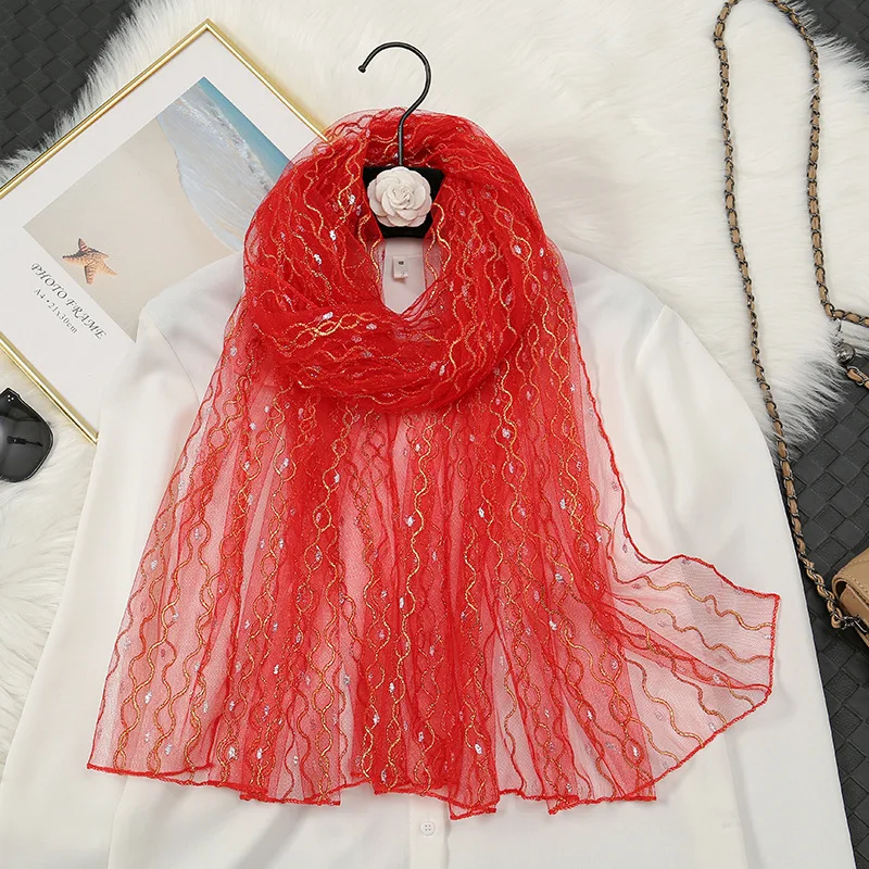 

Korean Fashion Organza Filigree Streak Women Scarf Transparent Gauze Shade Soft Breathable Neck Guard Thin New Female Shawl D61