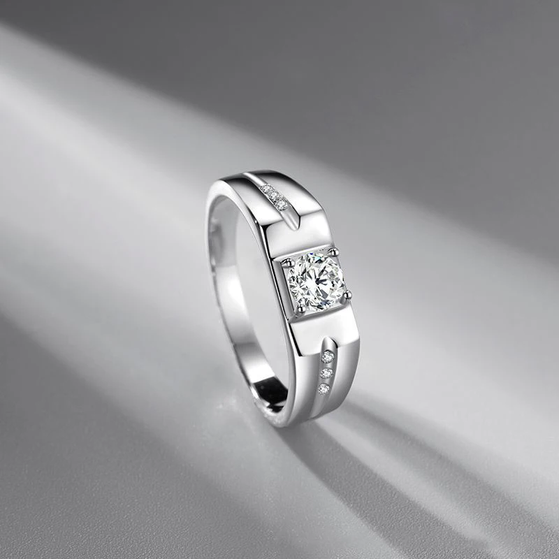 

Sterling Silver Color White Gold Color Men's Domineering Simulation Moissanite Ring Unique Design Simple Trend Jewelry Gift