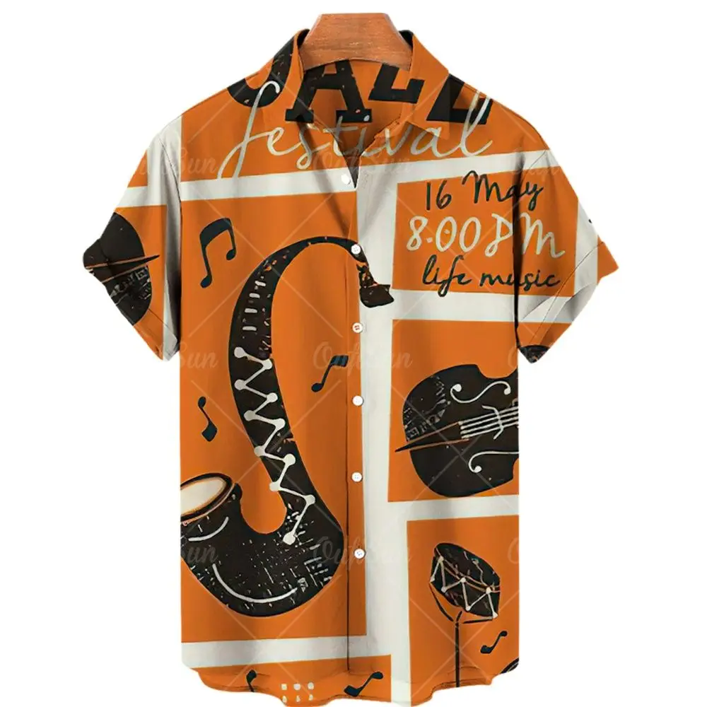 

2022 men's shirt 3d printing oil painting Hawaiian music pattern men's shirt loose harajuku shirt hip hop unisex casual fashion