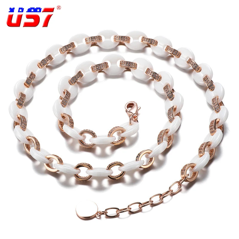 

US7 10MM Ceramics Iced Out Coffee Bean Link Chain Stainless Steel Unique Necklace For Men Women Hip Hop Rapper Jewelry