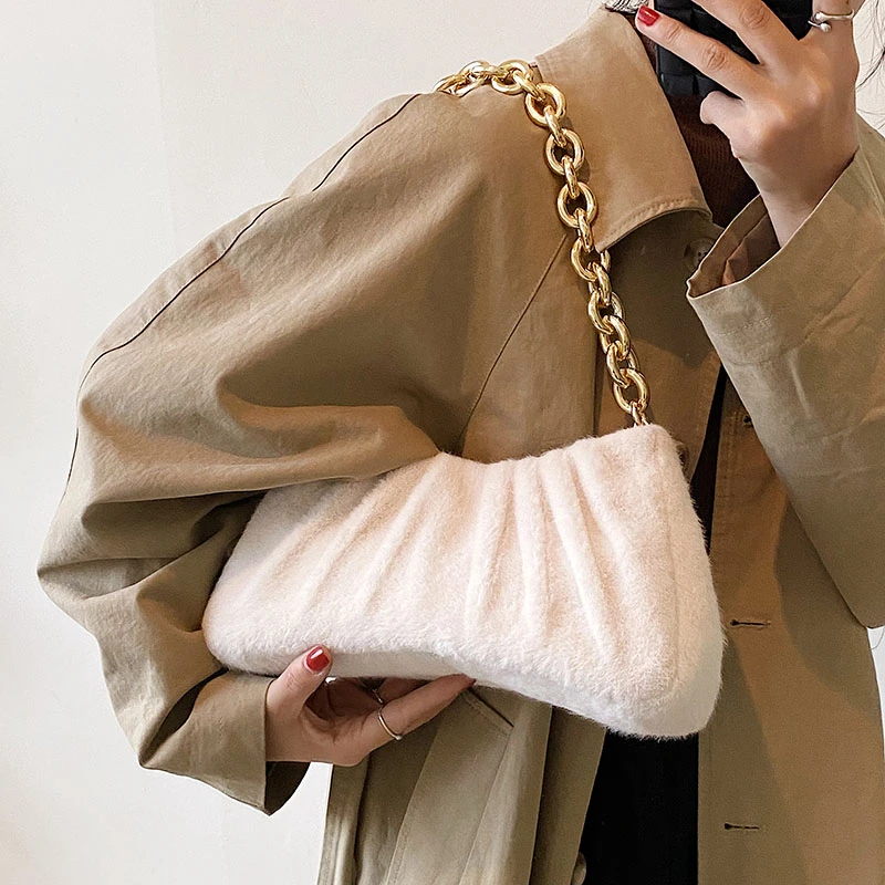 

Модные Женские однотонные сумки на плечо, женские зимние плюшевые мягкие сумки под подмышек, пушистые сумки-тоуты, кошельки