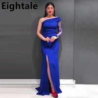 eightale royal blue mermaid evening dress for wedding party one sleeve beaded satin side slit prom gowns celebrity gown