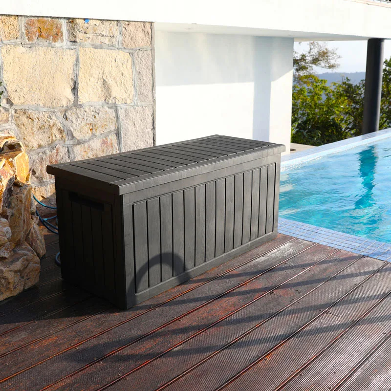 

285L Wooden Style Weatherproof Polypropylene Outdoor Garden Deck Storage Box
