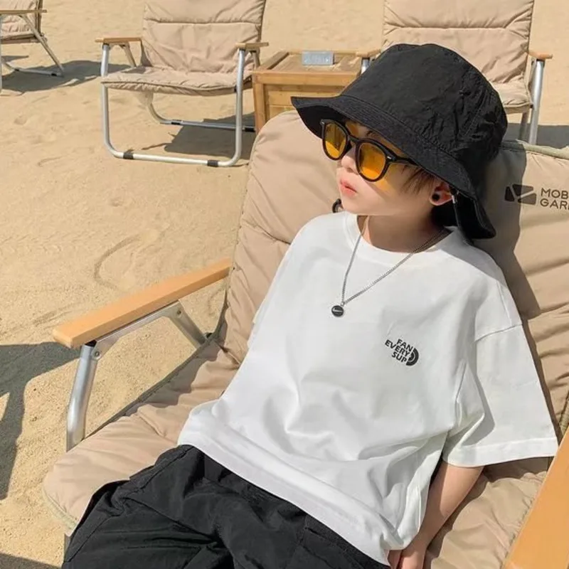 

English Word Print Trendy Children's T-shirt Short Sleeve European and American Style Toddler Tees Cool Kids Boy Casual Tops