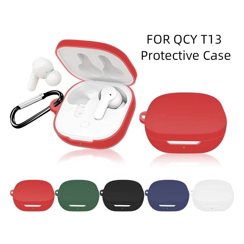Dustproof For QCY T13 Case Cover Silicone Soft Shell Protective Case For QCY T13 Earbuds Earphone Case Charging Box With Hook
