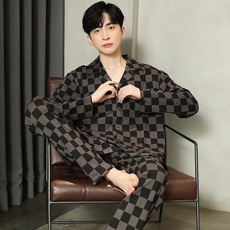 QUHENG Men's Pajama Sets Autumn Winter Man Pajamas Set Simple Sleepwear Long Sleeve Cotton Pajamas Men Leisure Home Clothing