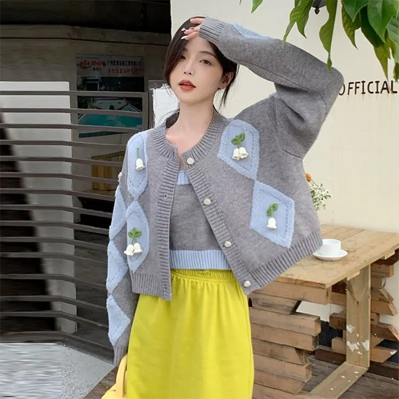 

Женский вязаный кардиган на пуговицах, повседневный теплый свитер свободного покроя с длинным рукавом, модель w129 в Корейском стиле на осень...