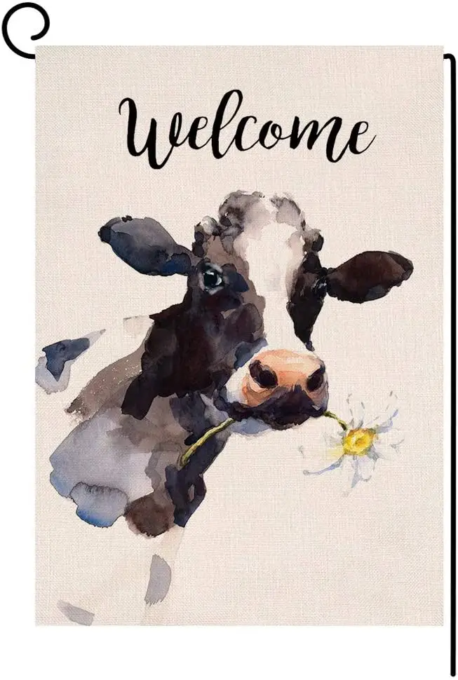 

Spring Summer Cow Garden Flag Vertical Double Sided Welcome Vintage Farmhouse Daisy Floral Burlap Yard Outdoor Decor 12x18 Inch