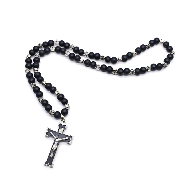 Ожерелья ручной работы из католического дерева с крестом и розам для мужчин