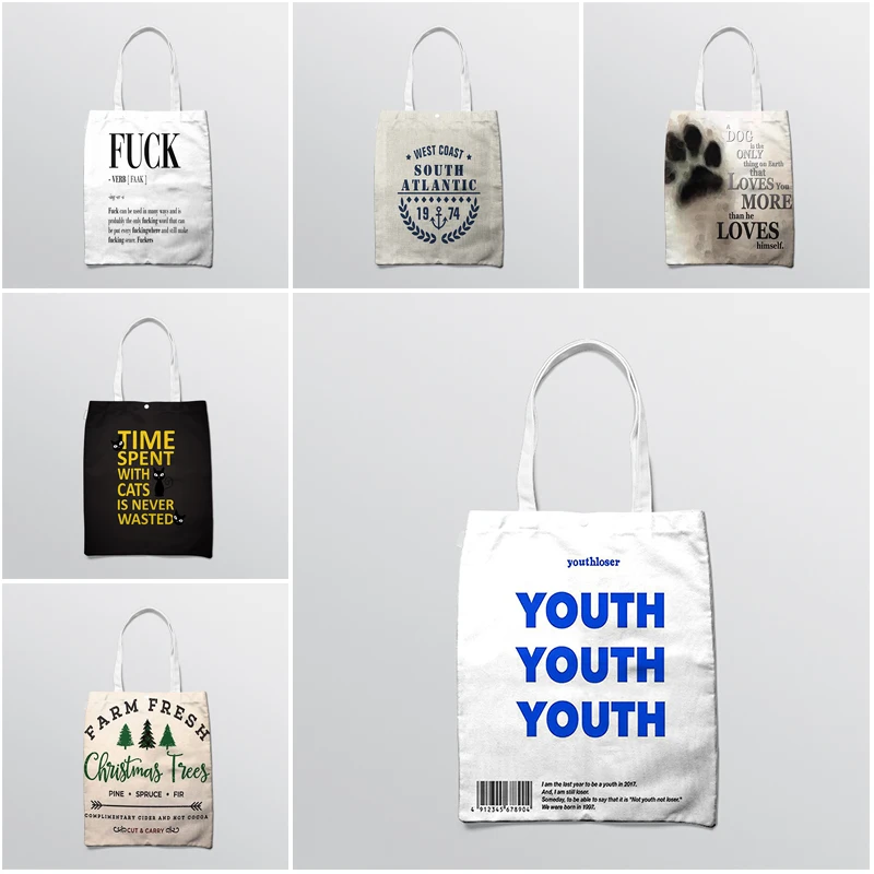

Women's Canvas Shoulder Bag Shopping Bags Youth Letter Print Canvas Shopping Bag Eco-Friendly Tote Reusable Grocery School Bags