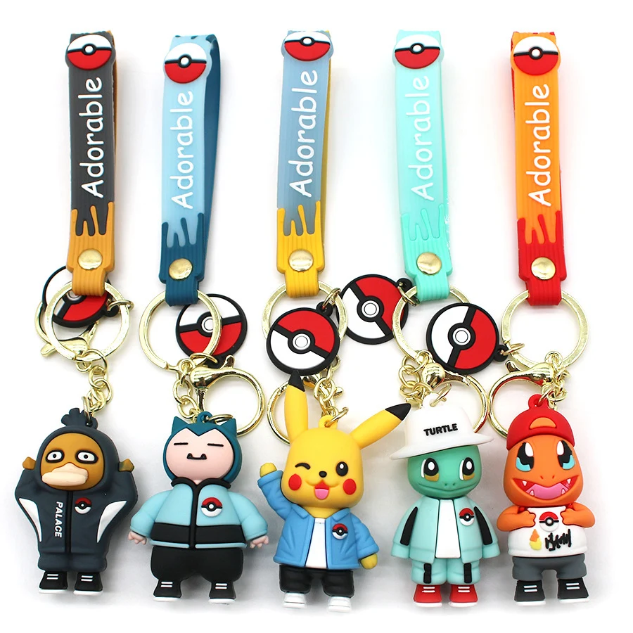 

Pokemon action figure Pikachu Charmander Snorlax Squirtle Anime Pokemon Fashion Keychain Bag Keyring Pendant Birthday Gifts