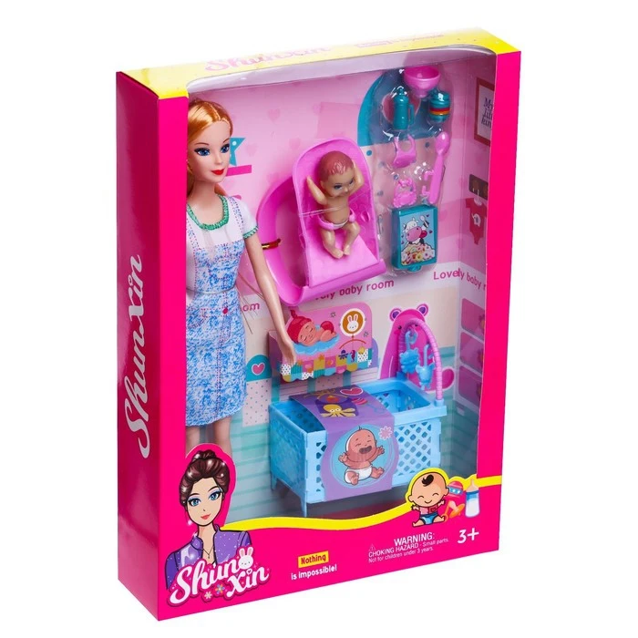 Кукла модель &quotМолодая Мама&quot с малышом кроваткой и аксессуарами |